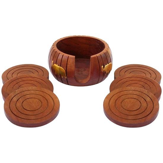 Holz Getränkeuntersetzer Holz Tischuntersetzer Set mit 6 Stück für Teetassen Kaffeetassen Bierdosen Barbecher und Wassergläser, Heimdekoration