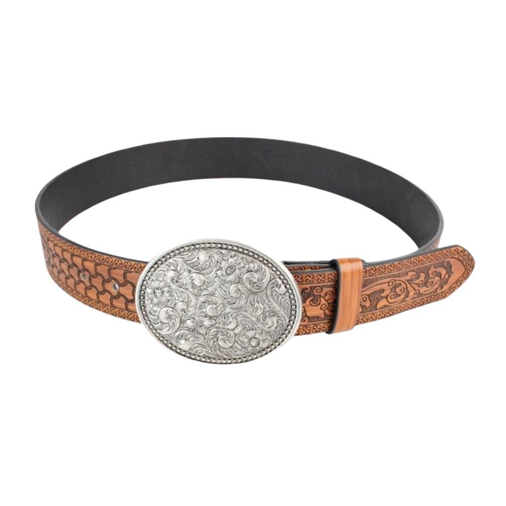 PU Leather Western Cowboy Belt Vintage Waist Belt Fashion Buckle Belt  Men Women