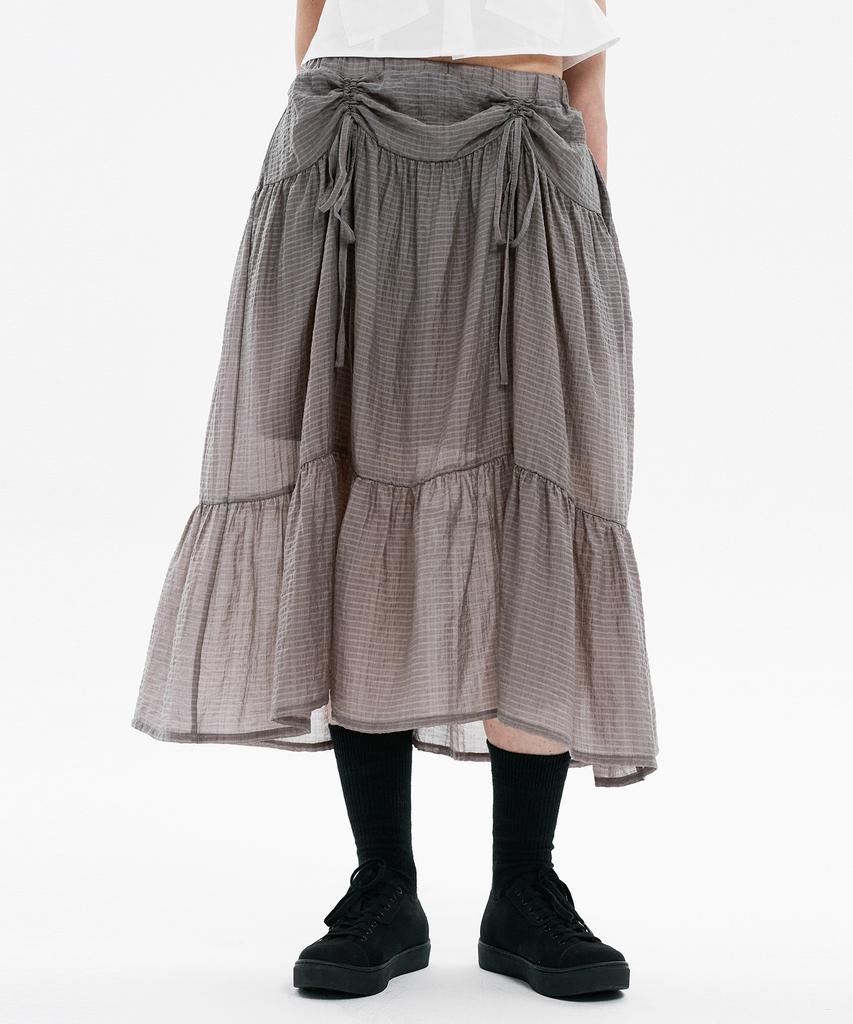 Hanahi Front Shirred Tiered Skirt Gray