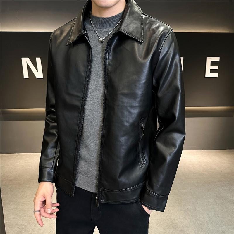 Leather Jacket Men's Casual Jacket Couple Style High Street Peach Skin Black Loose Versatile Spring and Autumn Jacket