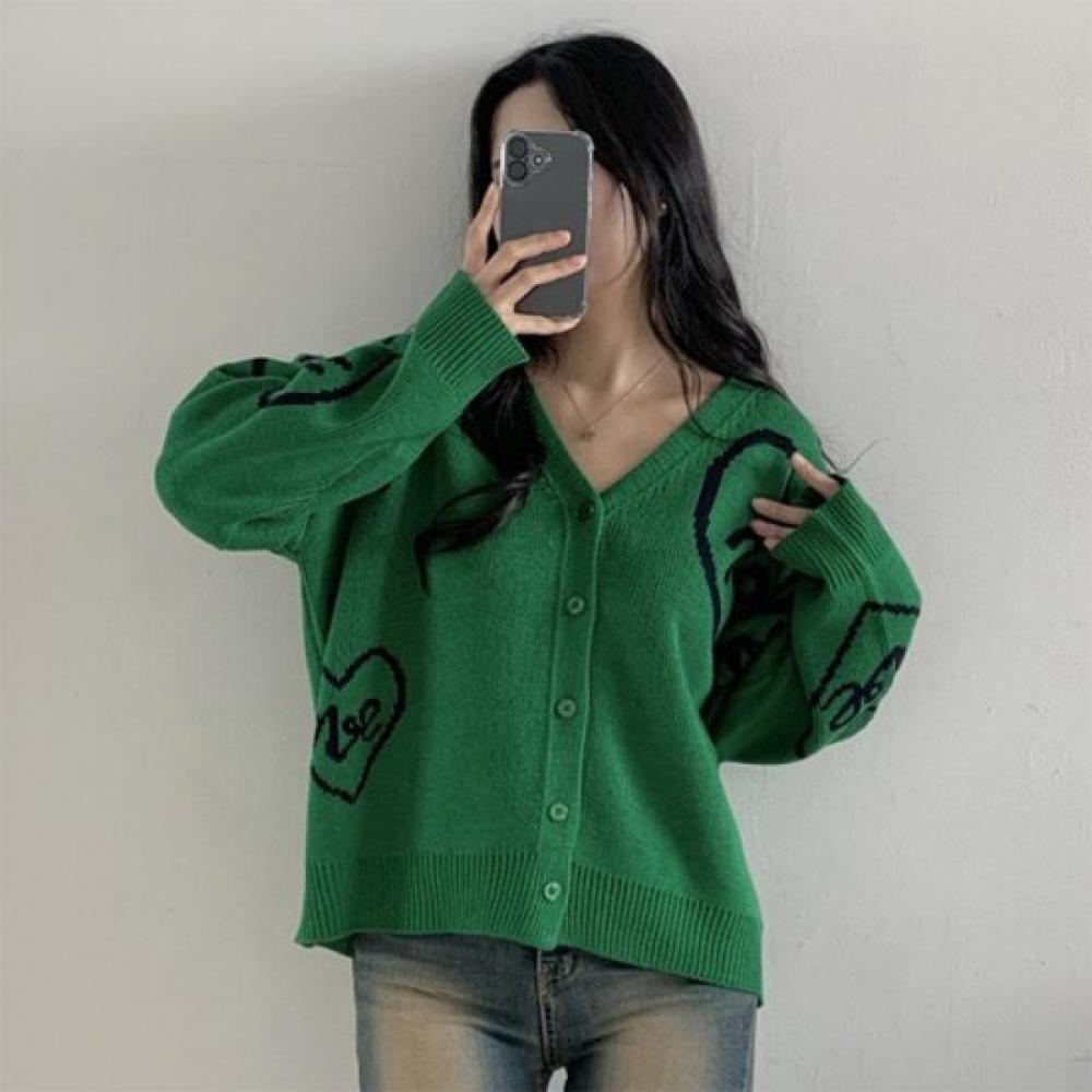 New ArriVals Open Run Women Cardigan Heart V Neck Semi Loose Fit Spring Knit
