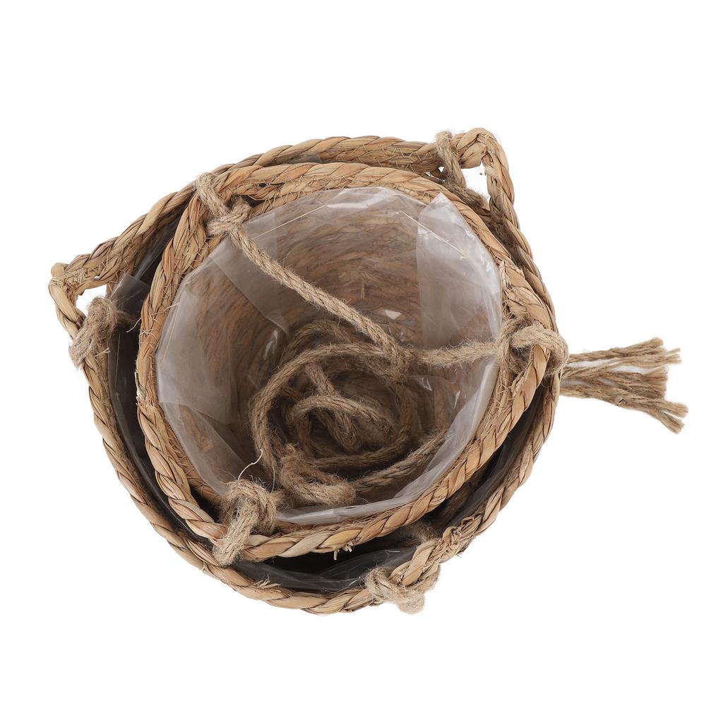 2-stöckiger gewebter Hängekorb Hanfseil hängender Obstkorb Blumenpflanzen Wandkorb Dekor Mehrzweck für Wohnzimmer Schlafzimmer