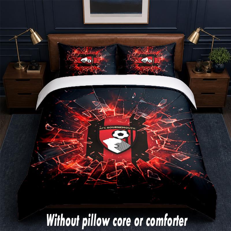 Bournemouth Football Design Bed Bedding Set 1 Duvet Cover + 2 Pillowcases Soft Breathable Household Bed Linens