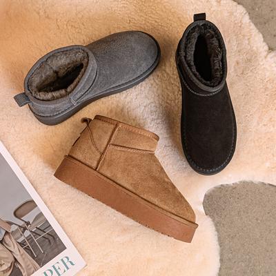 Leather Snow Boots Winter New Fur Integrated Thick-soled Short Boots Fleece Thickened Warm Women's Shoes