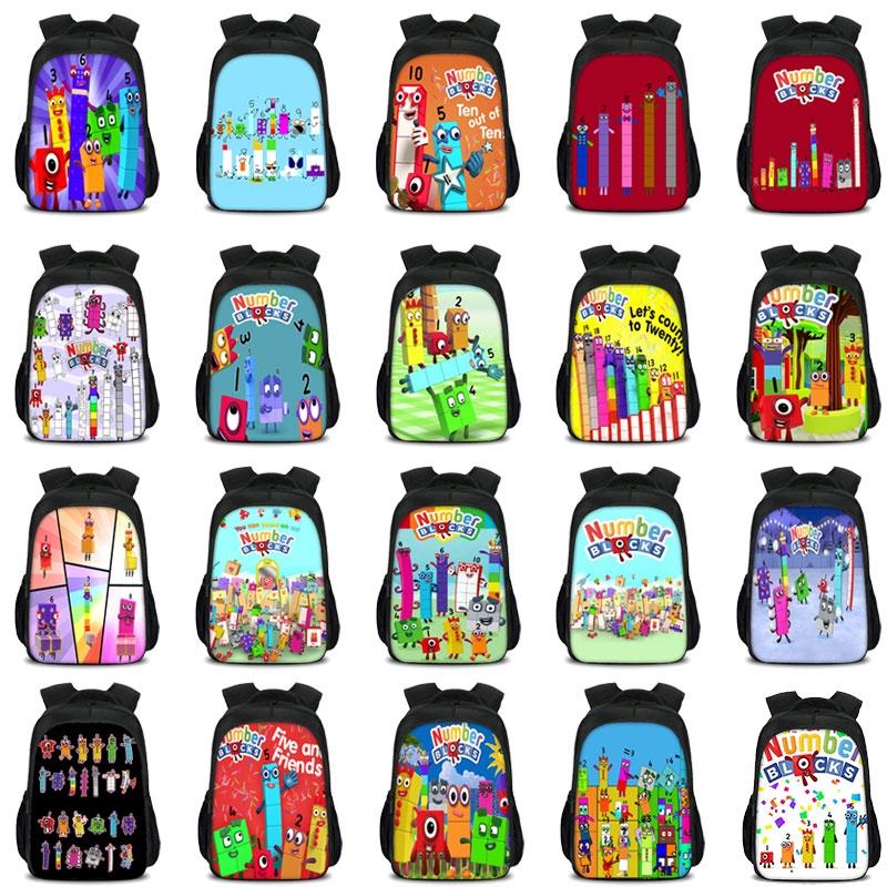 Plecak dla dzieci chłopców dziewcząt Numberblocks Torba szkolna Plecak podróżny Duża pojemność Wytrzymały materiał nylonowy Przestronna pojemność 20 l Wiele przegródek