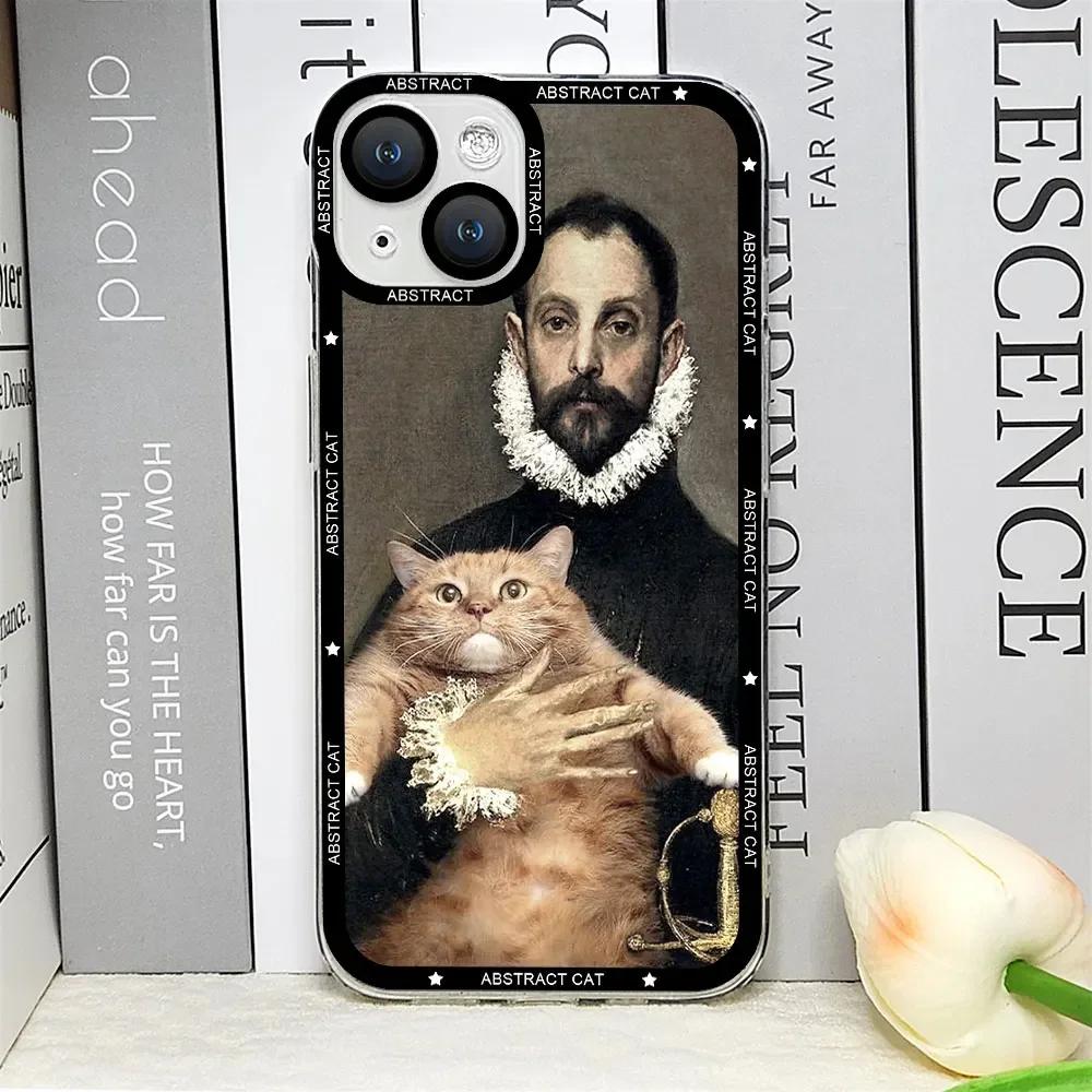 Ästhetische Van-Gogh Gustav Klimt Mona Lisa Dicker Katze Kunst Handyhülle für IPhone 16 15 13 12 11 Pro Max Mini XS X 14 Plus Klare Hülle