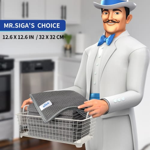 MR.SIGA Waffle-Textured Cleaning Cloths, Absorbent, Quick-Drying, Lint-Free Kitchen Towels for Polishing, Dish Cloths, 6-Count, 12.6 X 12.6 Inches
