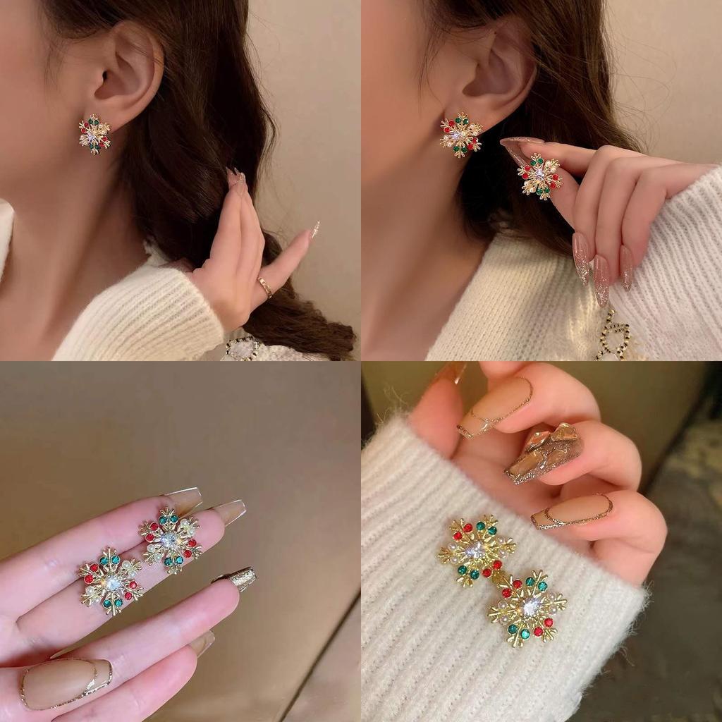 Holiday Festive Earrings With Glittering Snowflake And Deer Motifs For Women