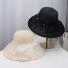 New lace mesh bow mesh hat women's breathable hollow sunshade straw hat seaside vacation sunscreen hat
