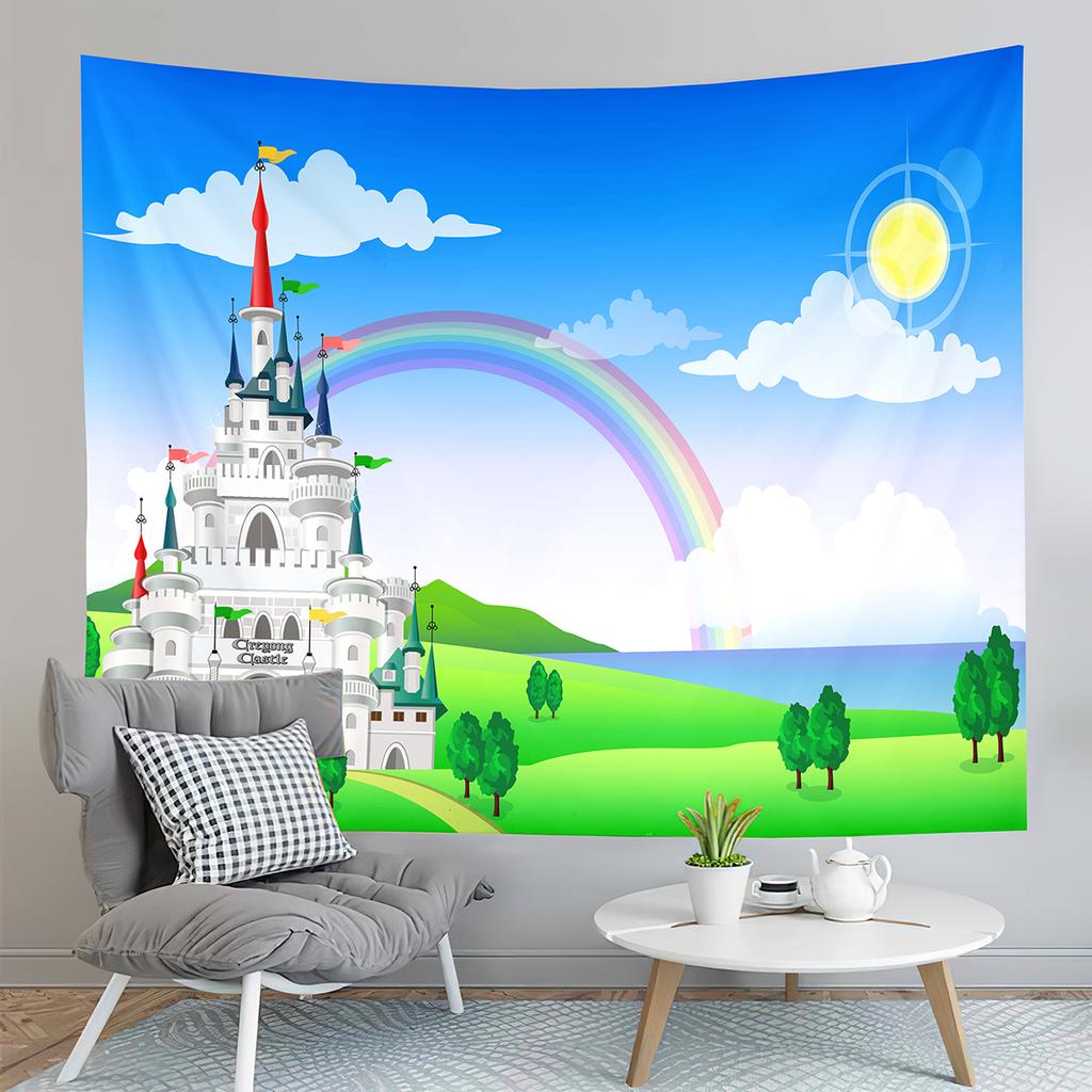 Cartoon Castle Tapestry Fairy Tale World Castle Tapestry Gifts for Kids Girls Boys Bedroom Home Living Room Wall Art Tapestries