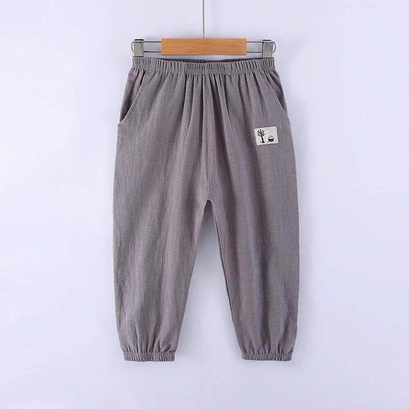 Children Trousers for Boys Girls Cotton Linen Elastic Waist Solid Color Summer Mosquito Pants Kids Clothing Long Pants