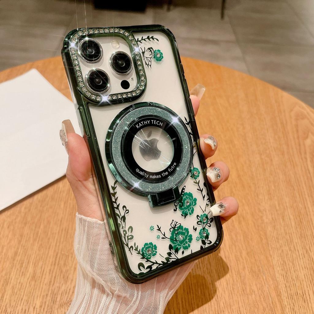 Luxurious Water Diamond Secret Garden Is Suitable for IPhone 15 Phone Cases, IPhone14Pro Max Glitter Magnetic Stand Cases