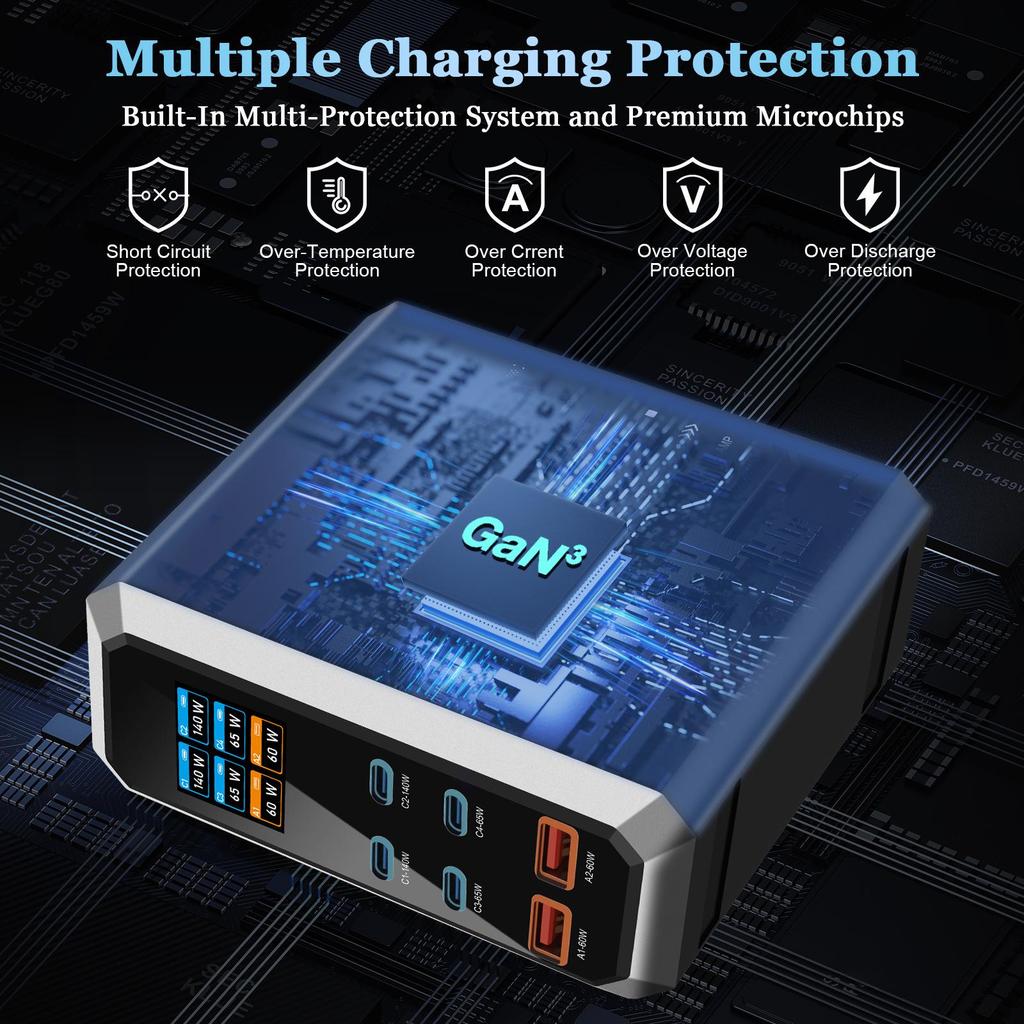240W GaN Charger: Multi-Port USB Fast Charging Station for Laptops & Phones