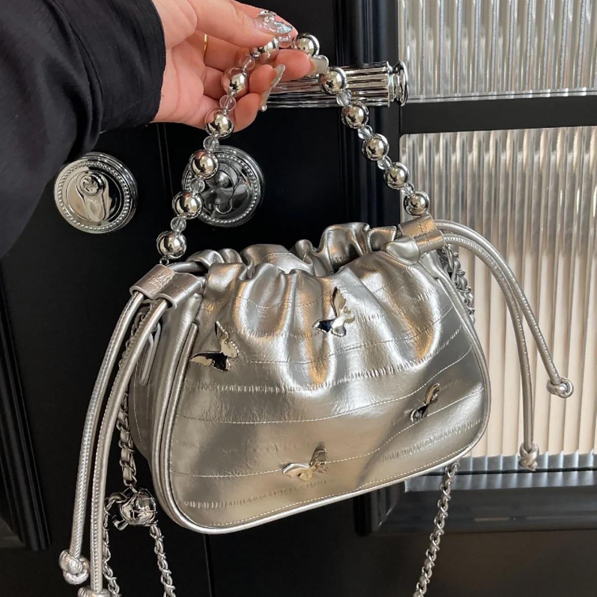

Silver Ruched Cloud Women s Crossbody Shoulder Bag срібний