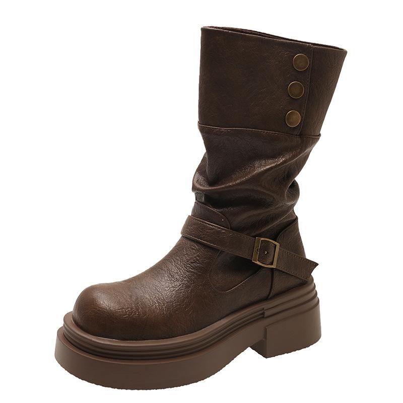 Western cowboy wasteland wind long high boots children's new thick-soled piling boots in autumn and winter two wear knight boots