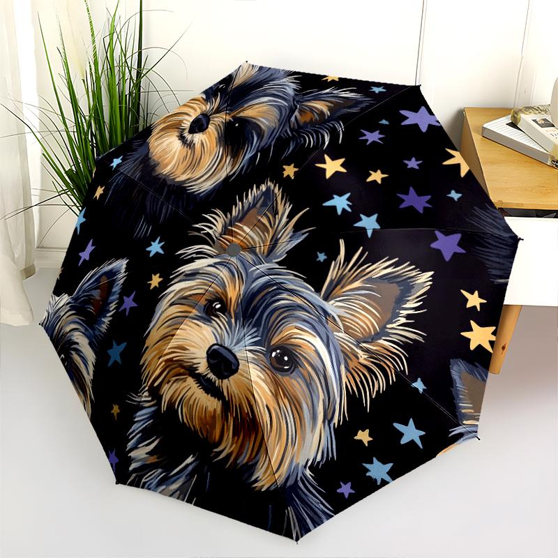 Black Yorkshire Terrier Pattern, Automatic Folding Umbrella, Portable and Foldable Design, 8 Ribs, a Christmas or Birthday Gift.
