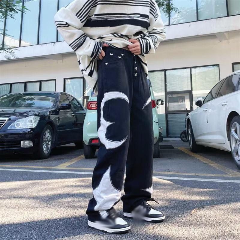 Pantaloni de blugi drepți, la modă, cu cusături și broderii, pentru bărbați, de primăvară și toamnă