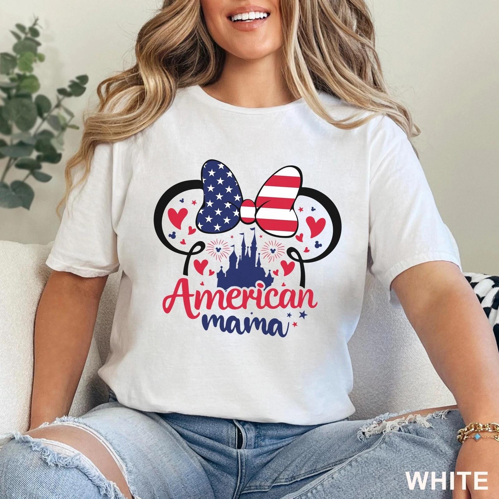 Patriotic Mom Shirt Gildan Minnie 4th July USA Flag Independence Day Tee S