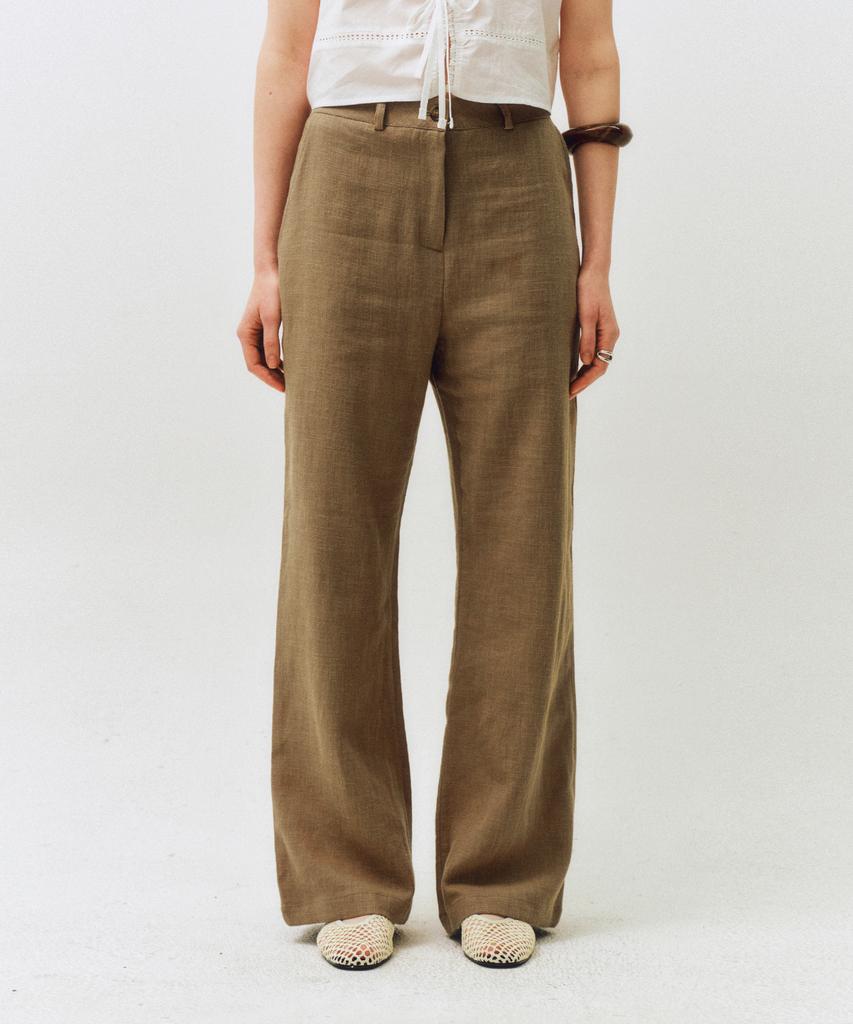 CITTA Classic Loose Fit Linen Bootcut Pants_Ctb546 (Brown)