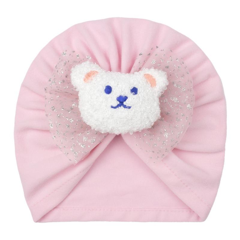 Spring boys and girls bear head hat, new bronzing bow cute pullover hat, baby tire hat