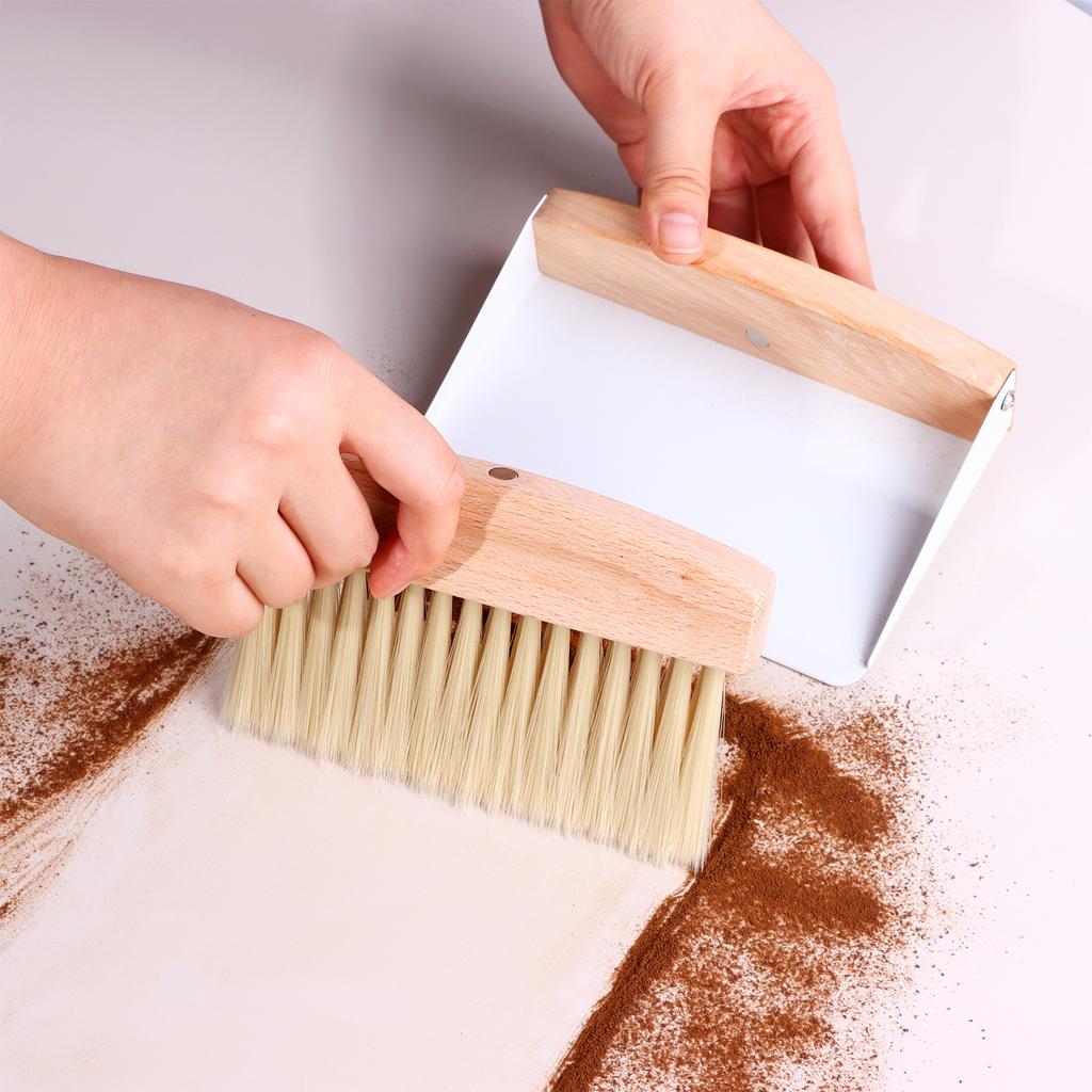 Malá lopatka a smetáček Mini přenosná lopatka a smetáček Dřevěný stolní kartáč Kovová lopatka na smetí pro zametání stolu Stolní deska, Počet