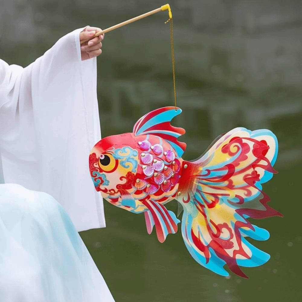 Glowing Paper Lamp Kit Handmade Mid Autumn Craft Luminous Hanging Decor Goldfish Lantern DIY  Kids