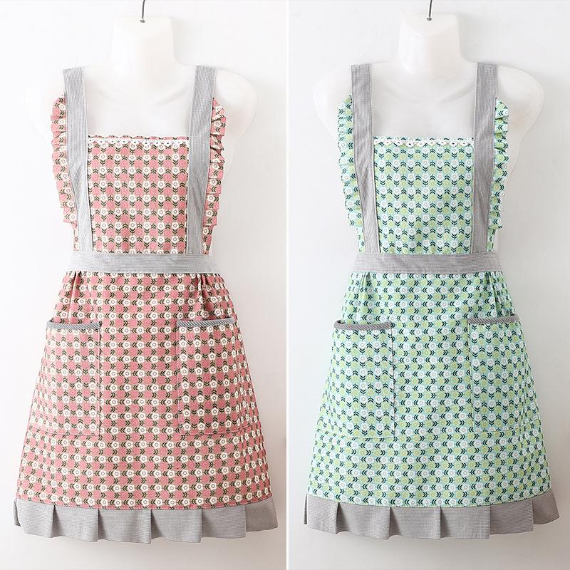Fashion Princess Dress Double Pocket Anti-Stain Ladies Apron Kitchen Cooking Lace Cleaning Waist