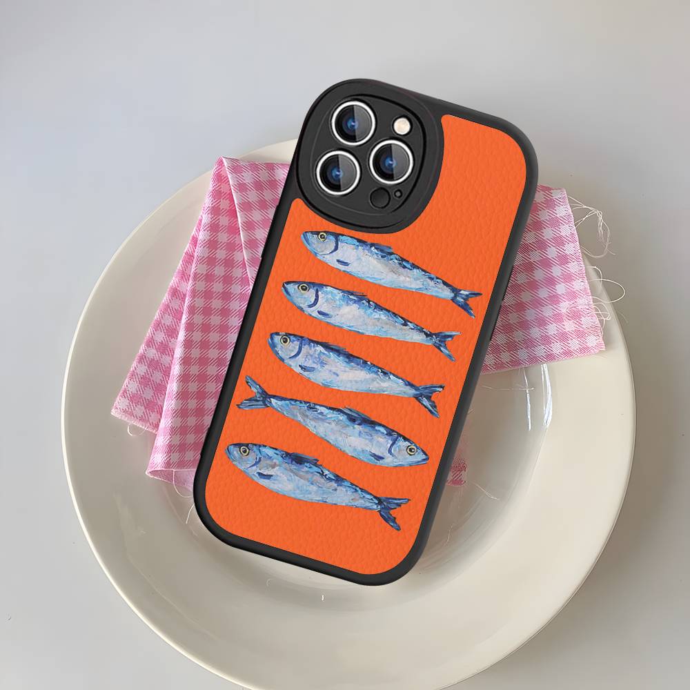 Sardines Fish Phone Cover For IPhone 16 15 14 13 12 11 Pro Max Plus Leather Soft Case
