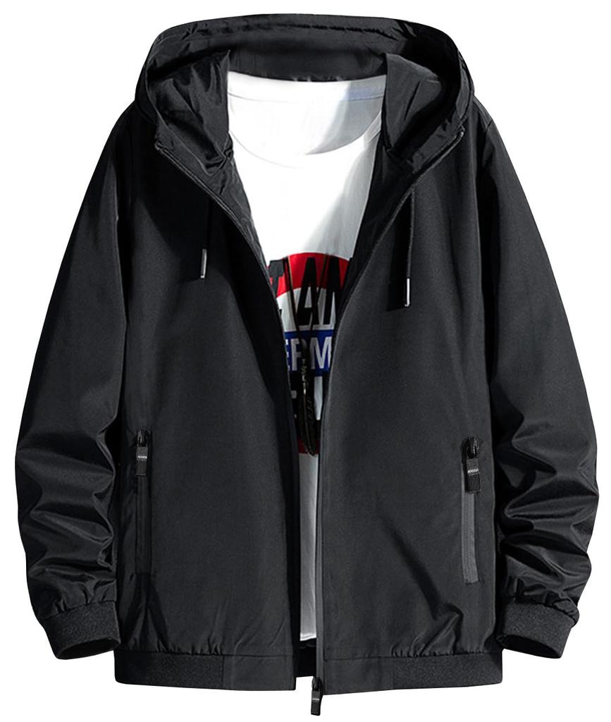 EASTEMPO Loose Solid Plus Size Men's Jacket, Autumn, Casual, Business, Stylish, Fit, Lightweight, Color, (L, Black)