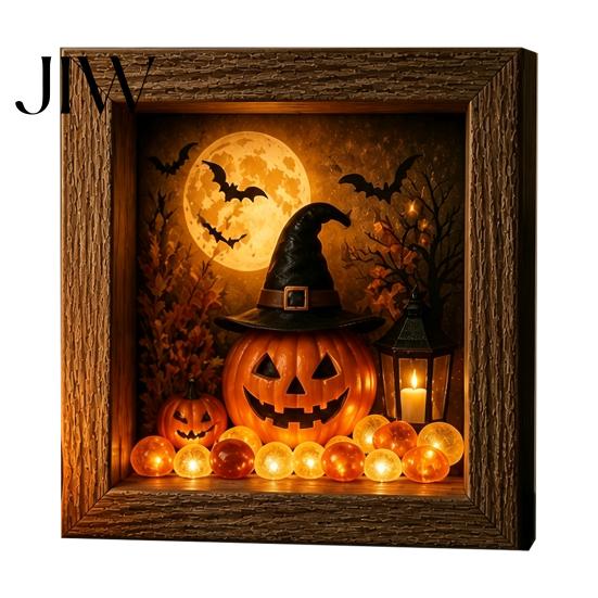 Decorative Seasonal Lights Halloween Lighted Frame Ornaments, Light Up Shadow Box, Warm Accents Atmosphere LED for Home Living Room Bedroom