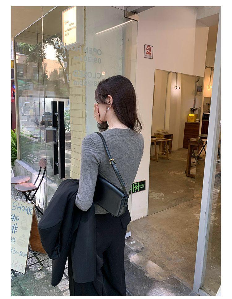 Korean Style U-Neck Ribbed Innerwear Slim-Fit Long/Short Sleeve Women's T-Shirt for Spring/Summer