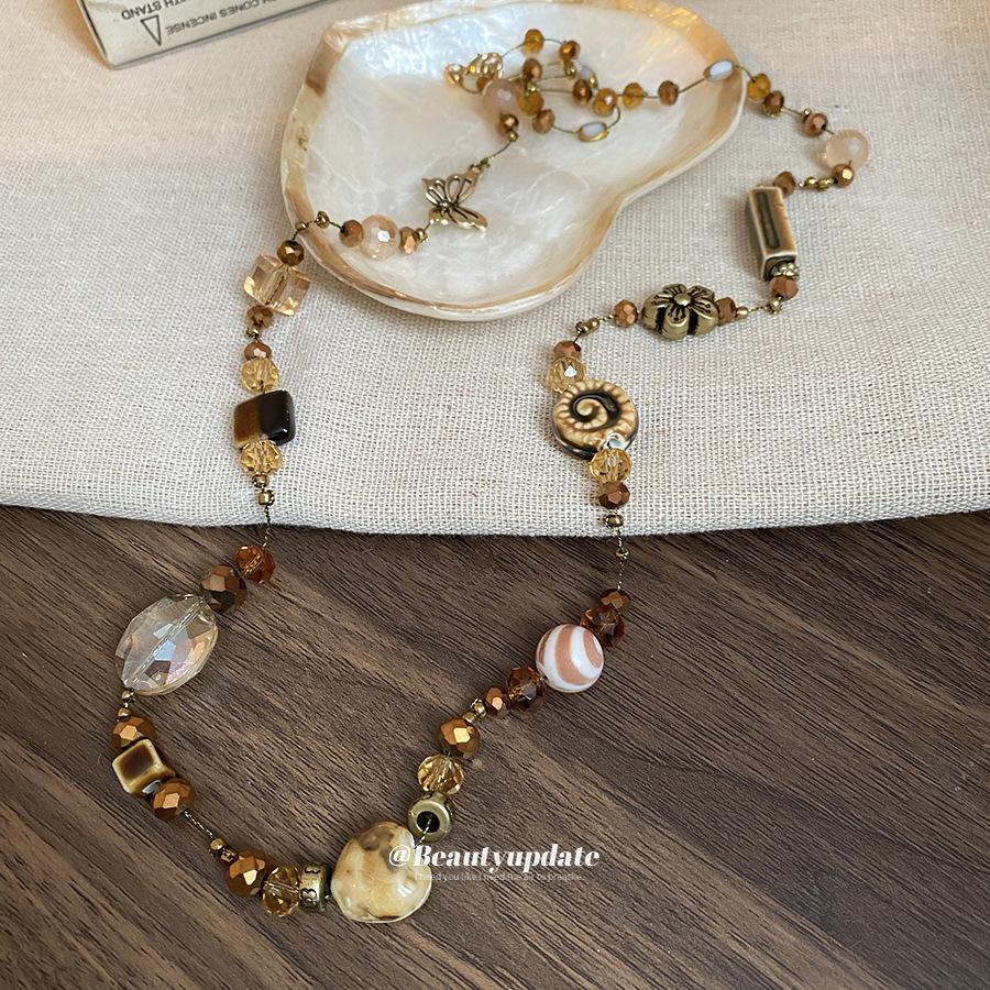 Butterfly Flower Ceramic Love Artificial Crystal Necklace High-end Autumn and Winter Sweater Chain Women's Retro Niche Jewelry