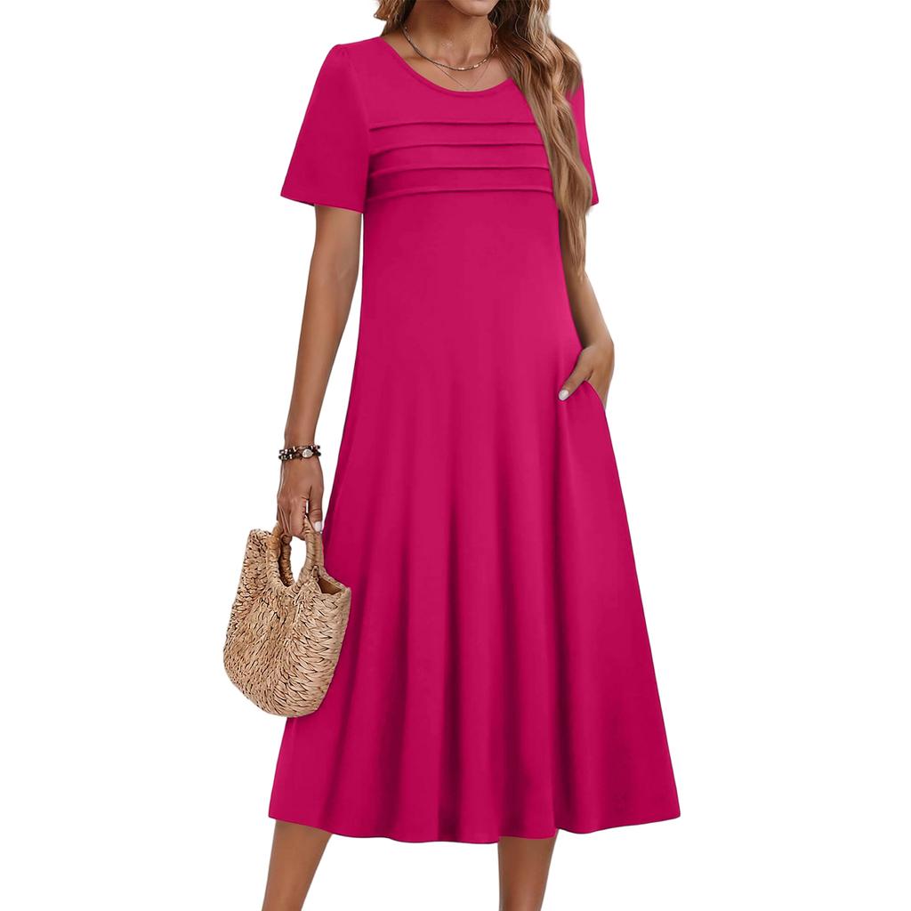 Damenkleid in verschiedenen Farben, lässig-modisch, kurzärmelig, Rundhalsausschnitt