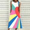 Ladies Oversized Sleeveless Crew Neck Dress Vivid Mixed Tropical Foliage Flowy Calf Length Gown