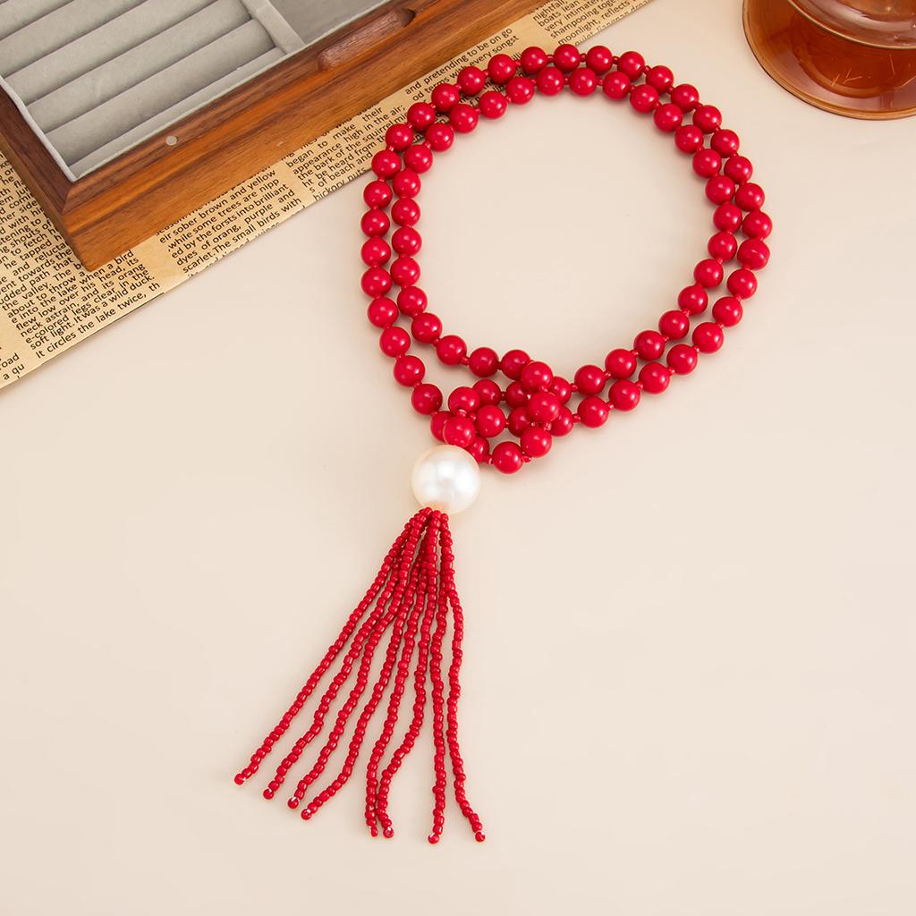 Acrylic Bead Chain Necklace for Women Vintage Tassel Sweater Chain Jewelry Accessory