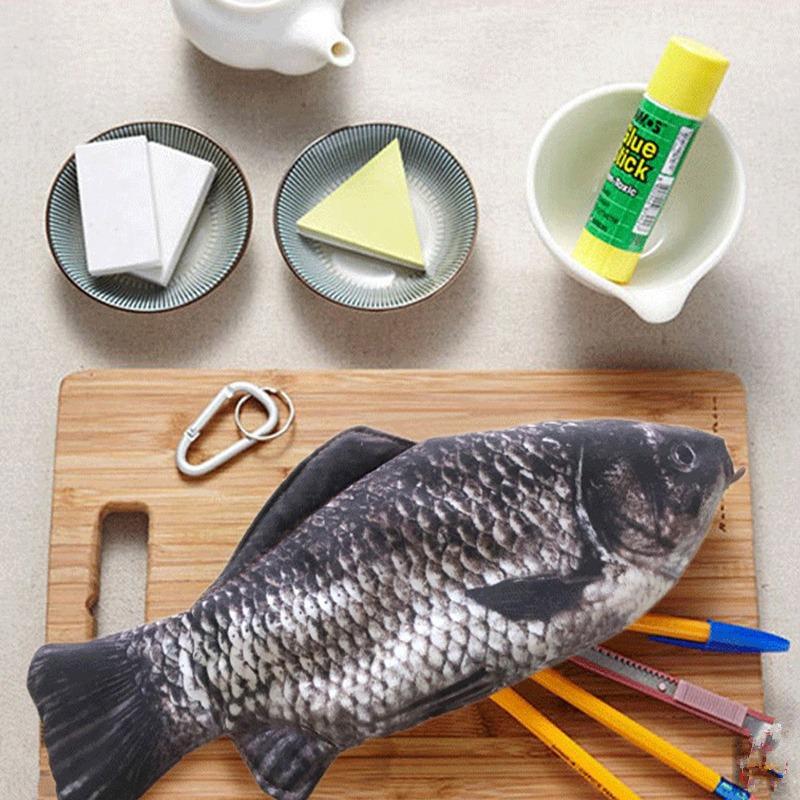 1pc Simulated Crucian Pencil Bag, Cool And Creative Salt Fish Shaped Pencil Case With Zipper, Casual Gift Funny Handbag