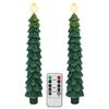Christmas Tree Candles with Remote Timer, 2pcs Flameless LED Taper Candles Battery , Green Waxy Christmas Candlesticks