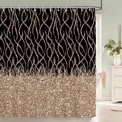Home Shower Curtains for Bathroom Waterproof Fabric Black and Gold Shiny Pattern Bathroom Curtains Holiday Decorative Curtain