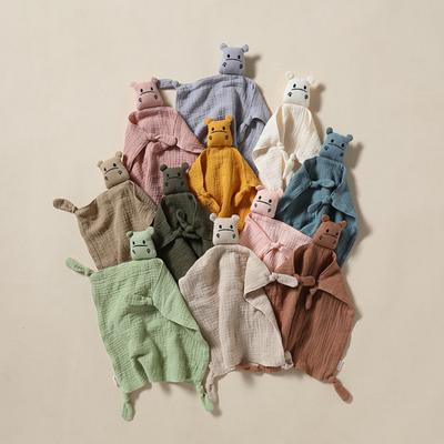 Baumwolle Baby Kuscheldecke Nilpferd Kuscheltiere mit Beißfreundlichen Ecken Zahnsicheres Babyhandtuch für Neugeborene Säuglinge