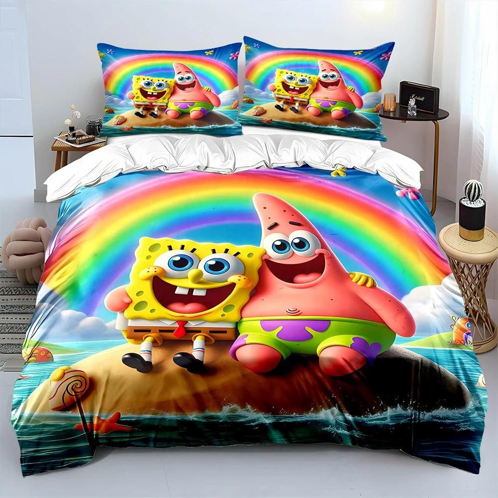 Cute Cartoon Bedding Set for Kids Adult Exquisite Home 3Piece Set with SpongeBob Print,Bed Cover Duvet Cover Pillow Case Bedroom