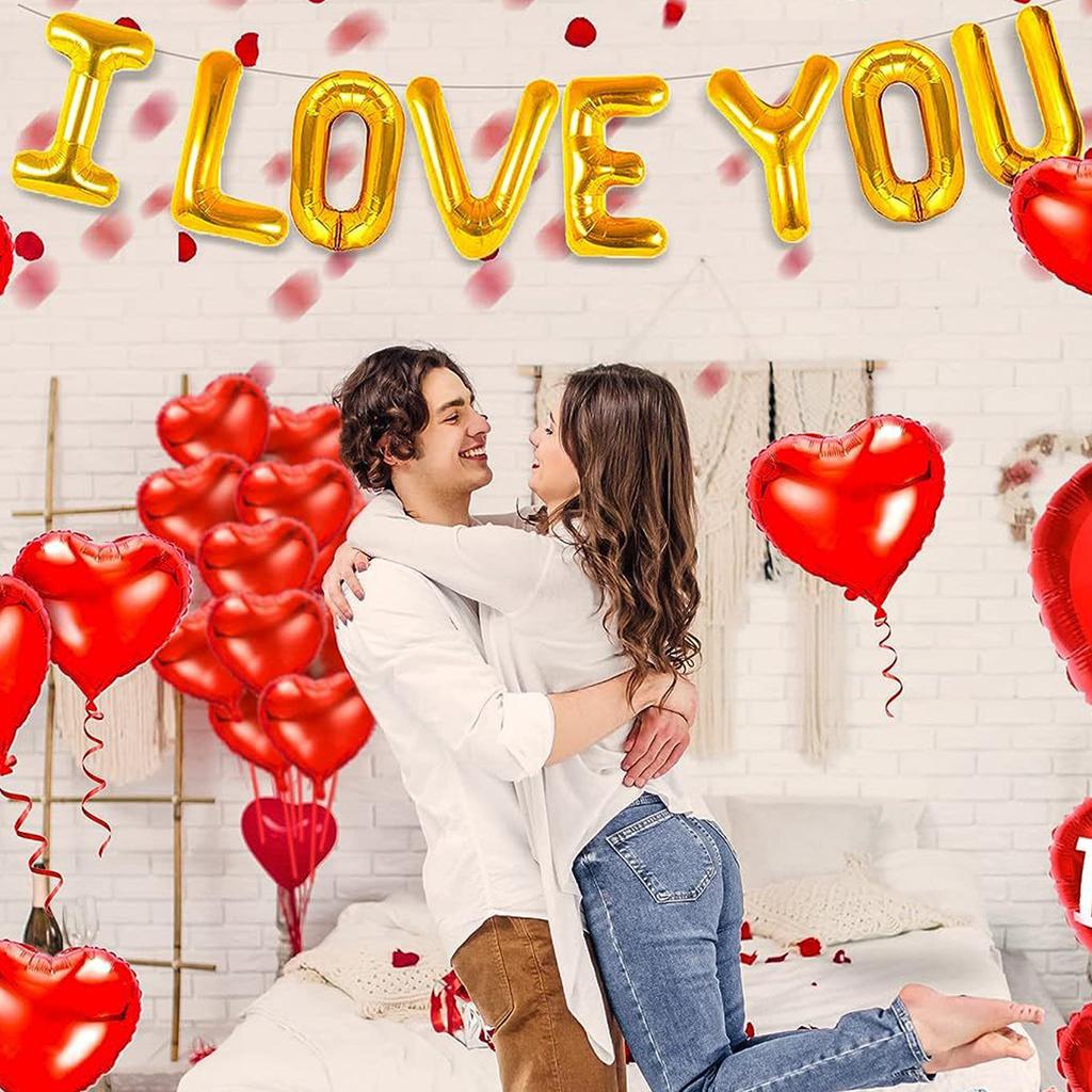 Valentine's Day Aluminum Film Heart Iloveyou Flag Decoration Valentine's Day Flag Decoration Red Aluminum Film Balloon Set