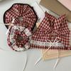 Elegant French Plaid Lace Bow Hair Scarf with Elastic Band