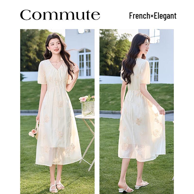 Fleeting Time Embroidered Short-Sleeve Midi Dress