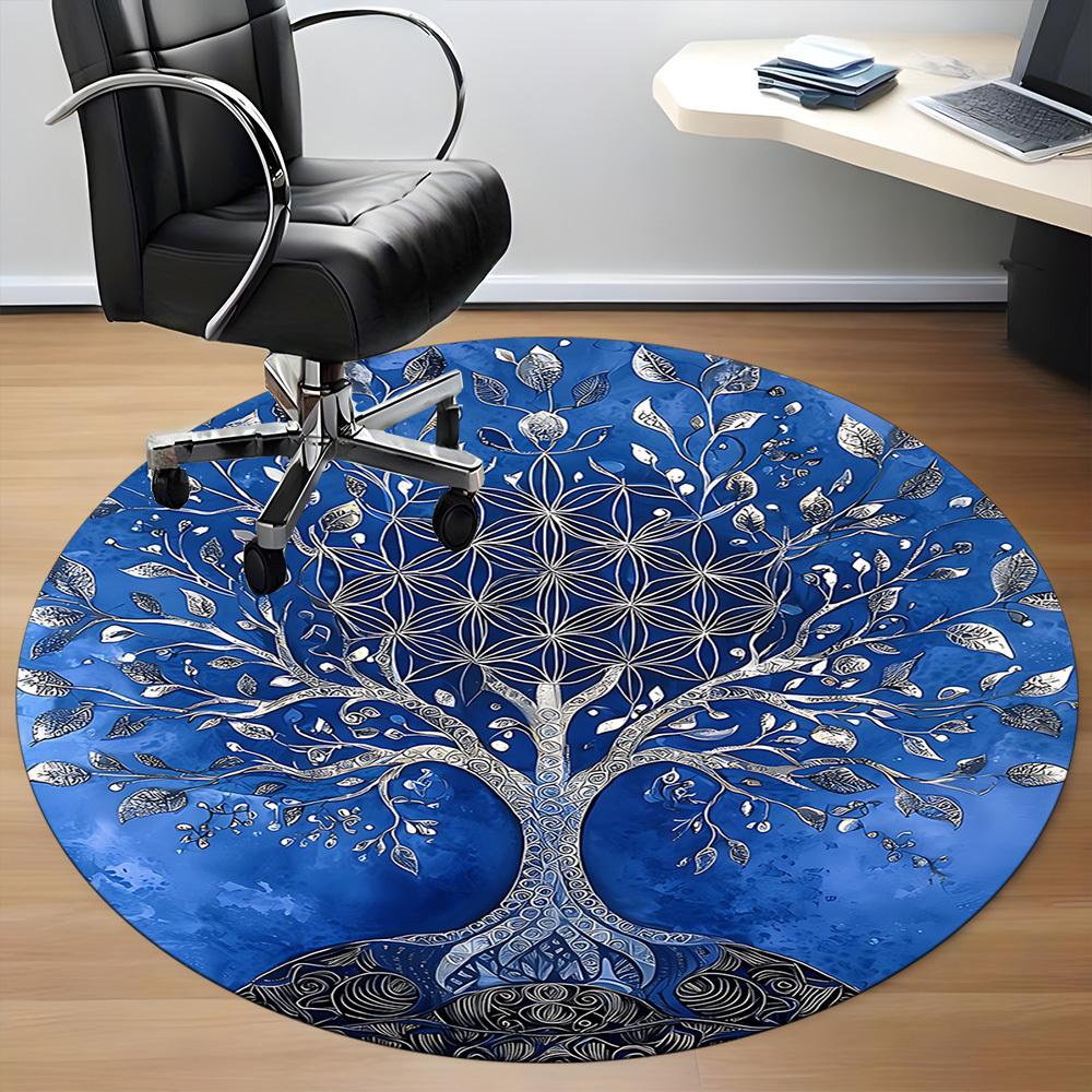 1 Alfombra Redonda de Oficina con Mandala de Árbol, Alfombrilla Adecuada para Oficina, Debajo de Sillas de Oficina, Dormitorio, Sala de Estar, Decoración del Hogar, Decoración de Habitación