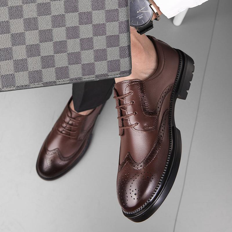 Brand Mens Oxford Genuine Leather Shoes Black Brown Handmade Lace Up Round Head Dress Shoes Wedding Office Business Formal Shoes