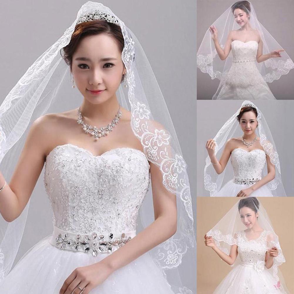 Fashion Ornaments Festival Elegant One Elbow Lace White Length Edge Layer Bridal Party Wedding Veil 4.9ft