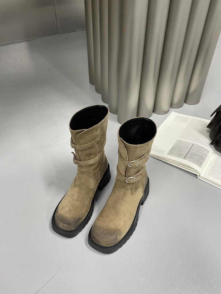 Vintage Western Boots European Station Long Boots Rubber Sole Round Head Tall Tube 2025 Autumn and Winter Suede Leather Knight Boots