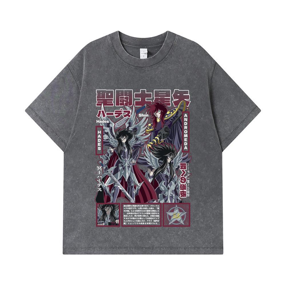 275 GSM Washed T-shirts 100% Cotton Saint Seiya V4 Hades Print Unisex Heavy Cotton T Shirt