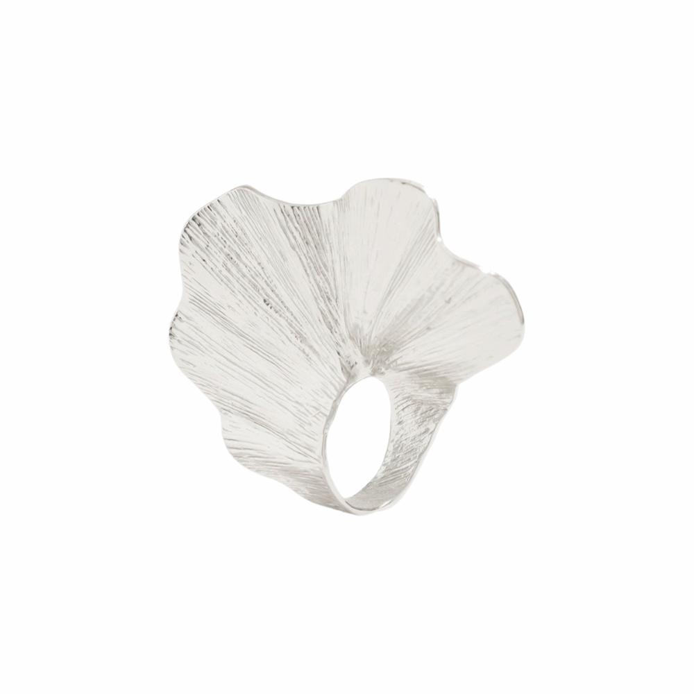 Pleated Design Ginkgo Leaf Ring Three-dimensional Texture Fan-Shaped Ring  Festival Accessory серебряный