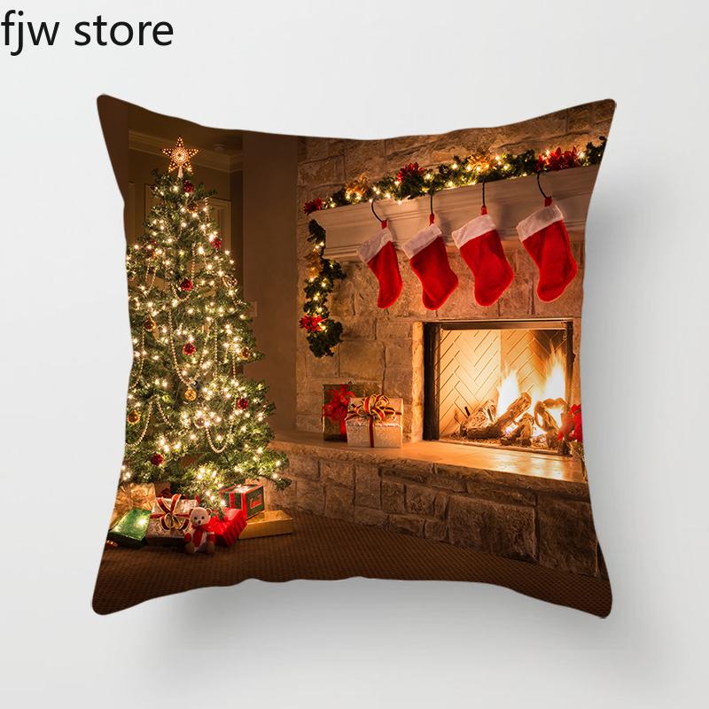 Weihnachten Neujahr Dekorative Kissenhülle Baum Kamin Druck Überwurf Sofa Stuhl Kissen Heimdeko